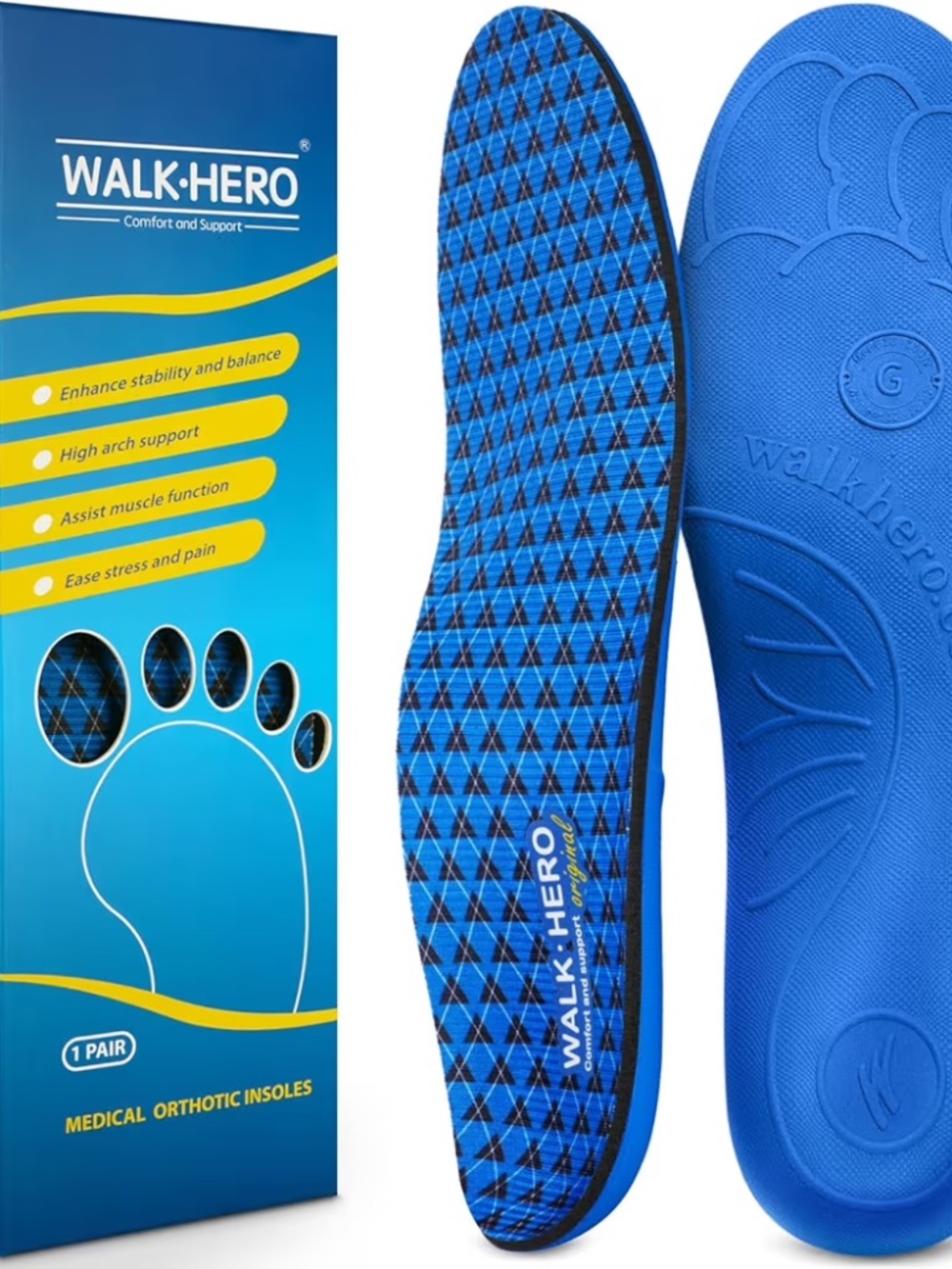 Walkhero Orthotic Inserts for Plantar Fasciitis, Arch Support Insoles 11-11.5